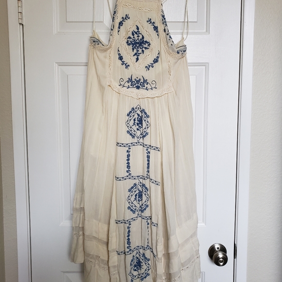 Free People White Boho Cottagecore Summer Lace Cotton Midi Dress - Picture 2 of 7